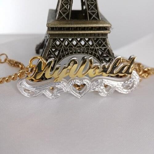 Custome Personalized Double Name Necklace Double Plated 3D Name Heart Pendent Two Layer Name Necklace Women Men Hiphop Gifts