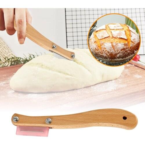 Bread Arc Curved Knife Bread Slashing Tool Baguette Cutting French Toast Cutter 5 Blades Bakery Tool Bread Lame with Wood Handle
