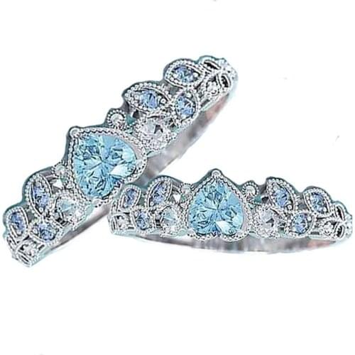 Women Exquisite Ring Heart-designed Rhinestone Inlaid Ocean Heart Colorful Ring Engagement For Women Wedding Jewelry Gift