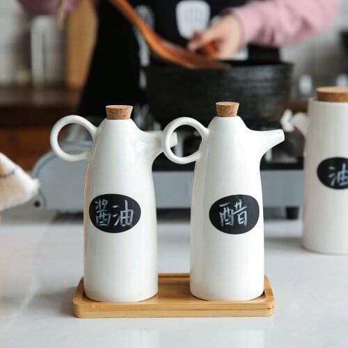 Ceramic Olive Oil Dispenser Oil Bottle Seasoning Pots Soy Sauce Can Vinegar Storage Bottles Cruet Kitchen Restaurant Supplier