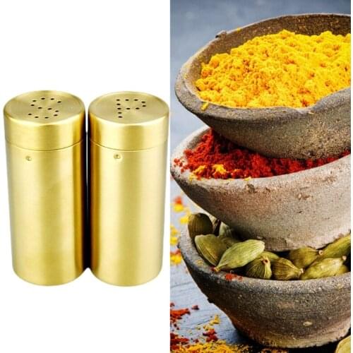 2 Piece Set Gold Salt Pepper Shakers Stainless Steel Condiment Jar For Home And Kitchen Utensils Comfortable And Ergonom
