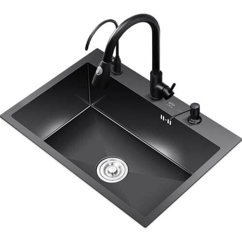 Handmade Black Kitchen Sinks 1.0 MM Thickness Single Basin Kitchen Sinks Above Counter Vegetable Washing Black Stainless Steel