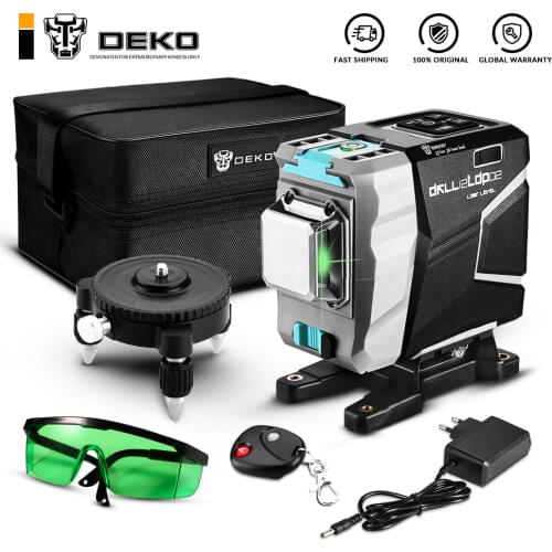 DEKO DKLL12tdP02 Series 12 Lines 3D Green Laser Level Horizontal&Vertical Cross Lines With Auto Self-Leveling, High-Precision