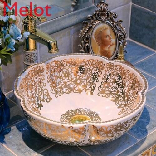 LT-X1A3521 cheap shell shaped gold plated counter above wash basin sink