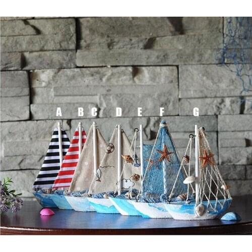 Mediterranean Style Nautical Decor Wood Craft Tabletop Sailing Boat Ship Art Ornament