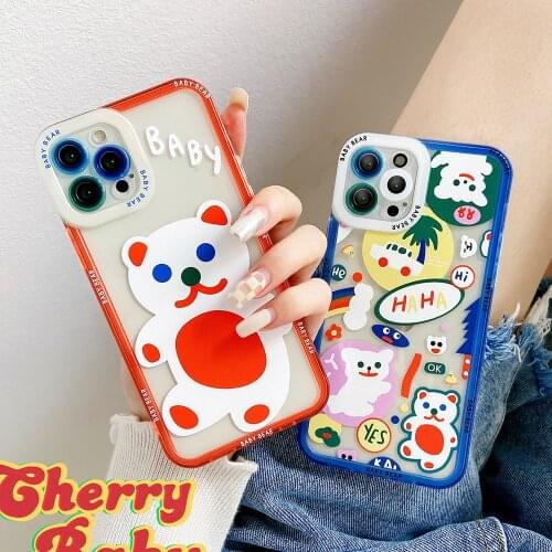 Cartoon Cute Bear Phone Case For iPhone 12Pro Max X XR XS 11 7 8 Plus SE 2020 High Quality Soft Silicone Camera Protection Cover