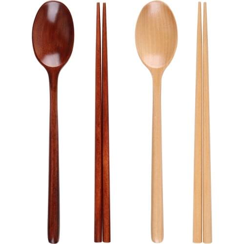 2 PCS Set Wooden Fork Spoon Suit Japanese Korea Style Travel Portable Tableware Nice Dinnerware Japanese Table Dishes cutlery