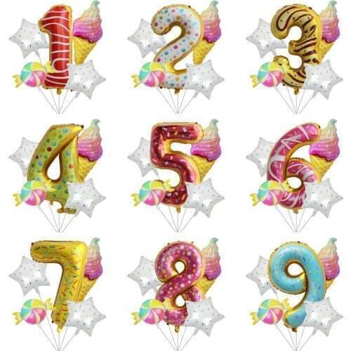 5pcs 32inch Donut Number Foil Balloons Set Fruit Ice Cream Helium Ballon Baby Shower Birthday Party Decorations Kids Toy Balloon