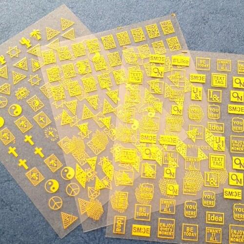 Newest HANYI-031 032 033 Geometric golden pattern 3d nail art stickers Japan style decal DIY nail decorations manicure