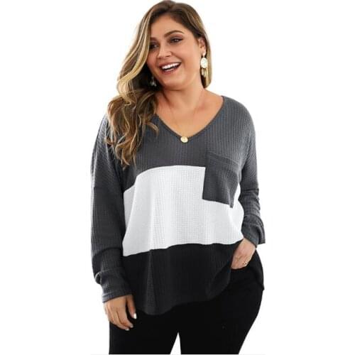 Autumn Thin Sweater Femme Colorful Plaid Deep V-Neck Loose Knitted Pockets Patchwork Long Sleeve Casual Pullovers Ladies CL259