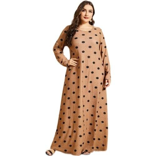 Plus Size Long Sleeve Maxi Dress Women Summer 2021 Elegant Polka Dot Long Sleeve Casual Arabic Oman Muslim Clothes 4XL RV587