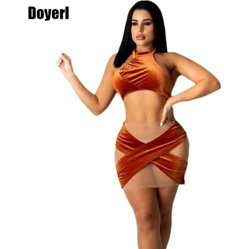 Sexy Two Piece Set Women Skirt and Top Set Summer Party Clubwear Vacation Outfits Backless Halter Crop Top Skirt Set for Women