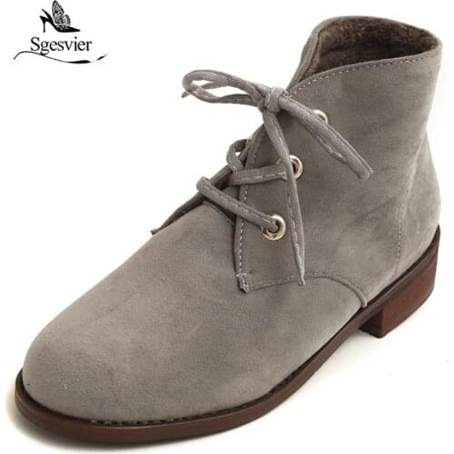 Sgesvier 2018 Fashion Winter Black Shoes Lace Up Chelsea Ankle Boots for Women Block Heels Plus Size 32-46 Ladies Shoes B788