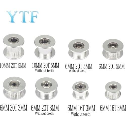 50PCS GT2 Idler Timing Pulley 16/20 Teeth Wheel Bore 3/5mm Aluminium Gear Teeth Width 6/10mm 3D Printers Parts For Reprap Part