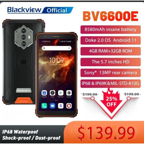 Blackview BV6600E IP68/IP69K Waterproof Smartphone 8580mAh Rugged Phone SC9863A Octa Core 4GB+32GB 5.7" Mobile Phone Android 11