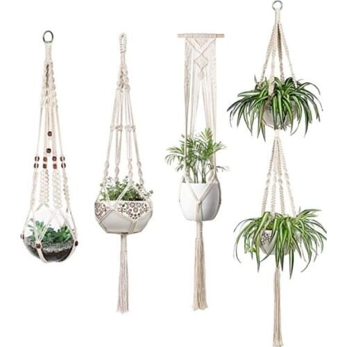 Garden Decoration Vintage Macrame Plant Hanger Flower Pot Garden Holder Legs Hanging Rope Basket Handmade Hanging Planter Pot