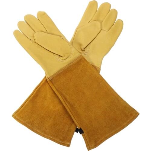 Unisex Long Pruning Gloves Leather Rose Thorn Gardening Gloves Garden Pruning Gauntlet Gloves for Men Women Garden Tools