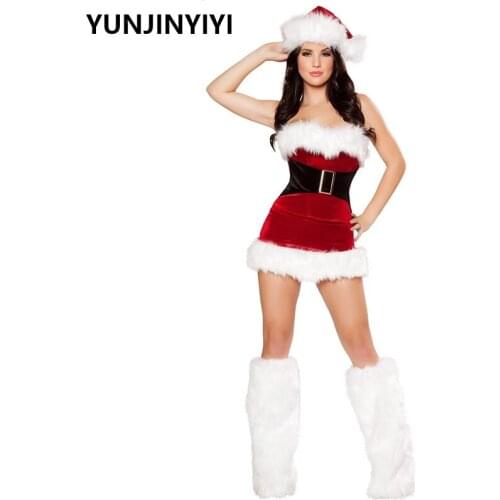 YUNJINYIYI Newest Women Christmas Costumes Sexy Red Christmas Dress Santa Claus Costumes for Adults Uniform