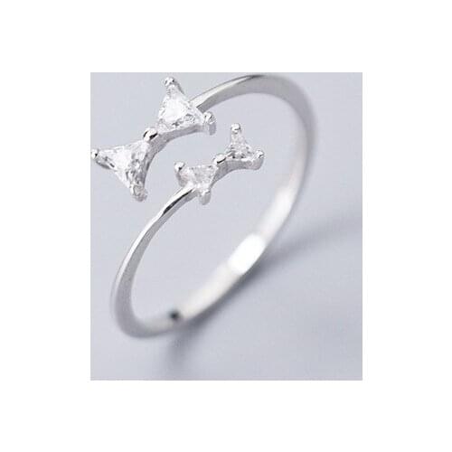 2020 Cute Adjustable Silver CZ Bowknot Rings for Women Girl S925 Sterling Silver Rings Women Silver 925 Jewelry Accessories