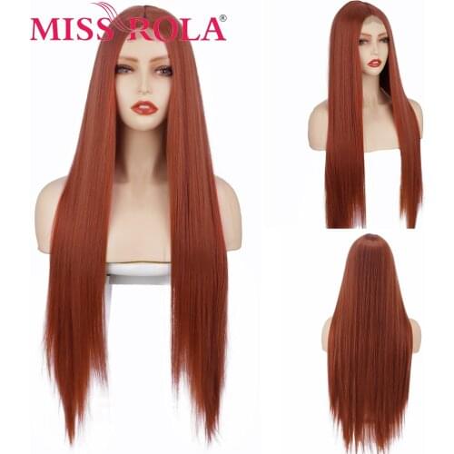 MISS ROLA Red Long Straight Middle Part Synthetic Wig For Women Natural Hairline High Temperature Fiber Cosplay Party Daily