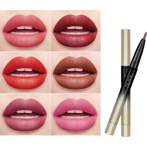 1 Pcs Matte Lipstick Pen 2 IN 1Double Head Lip Liner Pencil Waterproof Sweatproof Makeup Contour Cosmetics TSLM1