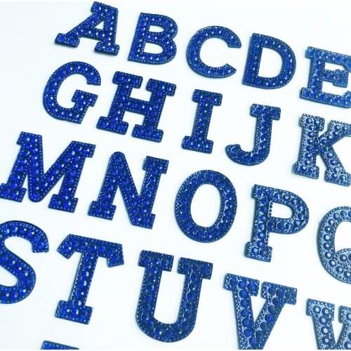 1Pcs Blue Rhinestone 3D Letter Iron on Patches English alphabet Beaded Applique Accessories Diy Patch For Clothing Hat Bags