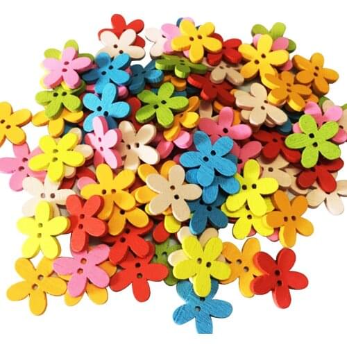 100pcs Mixed Sewing Wood Flower Buttons 2 Holes Scrapbooking DIY Craft 15mm