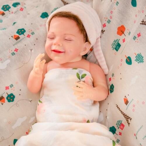 20inch About 51cm Smile Vinyl Doll Closed Eyes April Reborn Doll Full Silicone Soft Real Gentle Touch Lifelike Real Baby For Kid