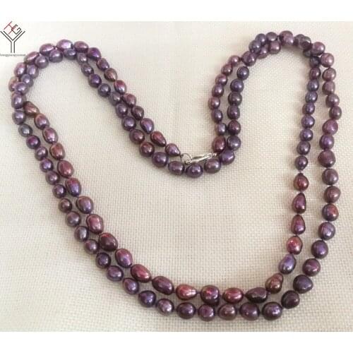 30'' 80cm Women fashion Jewelry 8x9mm purple colors natural pearl necklace baroque pearl beads freshwater cultured pearl