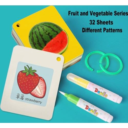 32 Sheets Cartoon Magic Water Painting Card Coloring Book With Pen Brush Set Enlightenment Cognitive Art Drawing Graffiti Cards