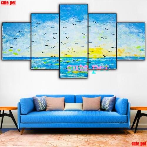 5D Diamond Painting Abstract sea seagull DIY cross stitches rhinestone pictures Gift Embroidery Mosaic Diamonds Home Decor 5PCS