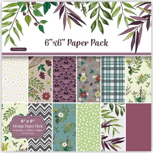 6'' 24pcs Green Leaves Pattern Scrapbooking Packs Paper DIY Scrapbook Paper Craft Origami Art Background Pads Paper Card Making