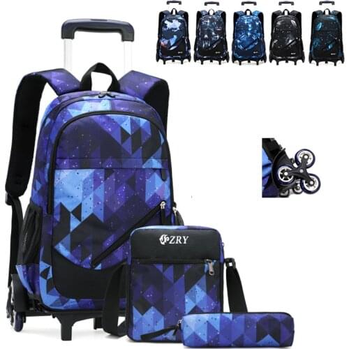 6 Wheels Rolling Backpack for Boys Wheeled Bag Trolley School Bags Kids' Luggage & Travel Bags Carry-Ons Kids Bookbag Mochilas