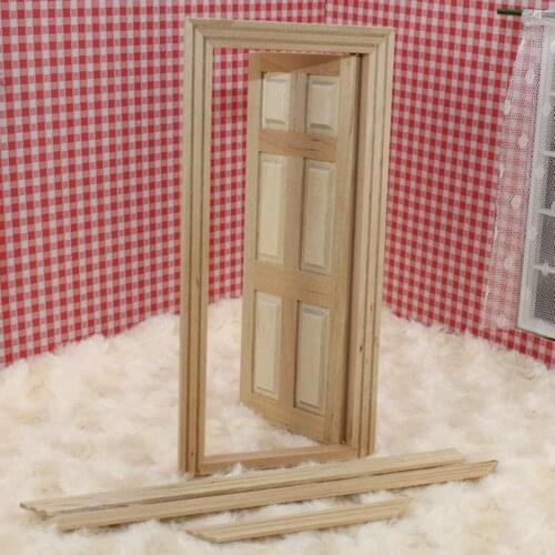 6-Panel Interior Wooden Door Frame Dolls House Miniature DIY Accessory 1:12 Scale