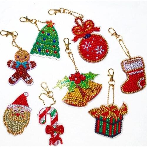 8pcs DIY Diamond Painting Christmas Keychain Pendant Full Drill Special Shaped Diamond Embroidery Women Bag Decoration Xmas Gift