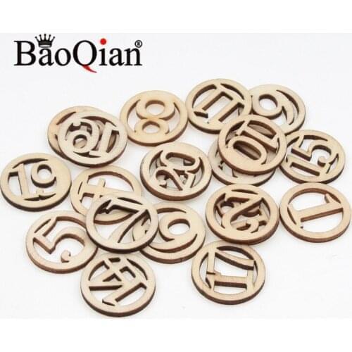 20pcs/lot Natural Wooden Scrapbook 25mm Round Hollow Digital Pattern Home Decoration Crafts Diy Wooden Accessories