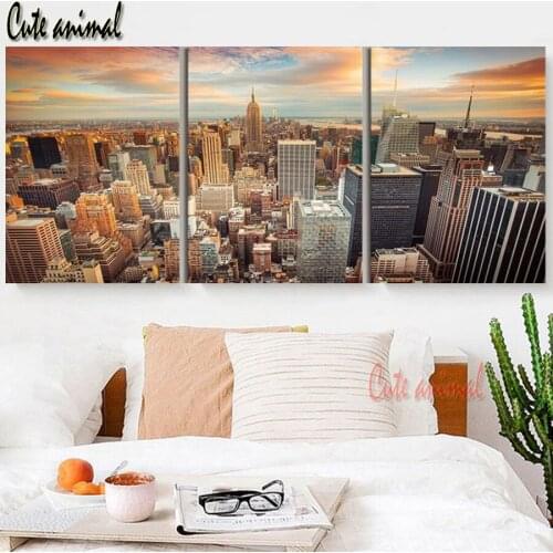 3 PCS 5D DIY Diamond Painting City Building full square/round diamond mosaic embroidery Modular Pictures For Living Room Decor