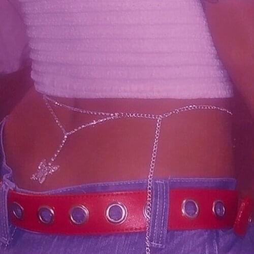 Shiny Sexy Y2K Body Jewelry Crystal Heart Butterfly Tennis Belt For Women Beach Charms Bikini Belly Chain Letter Belt 90s Style