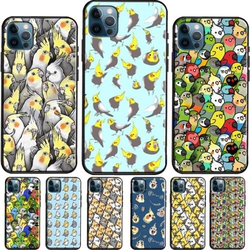 Cartoon Cockatiel Collage Case For iPhone 12 mini 11 Pro Max XR X XS Max 6S 7 8 Plus SE 2020 Coque Funda Cover