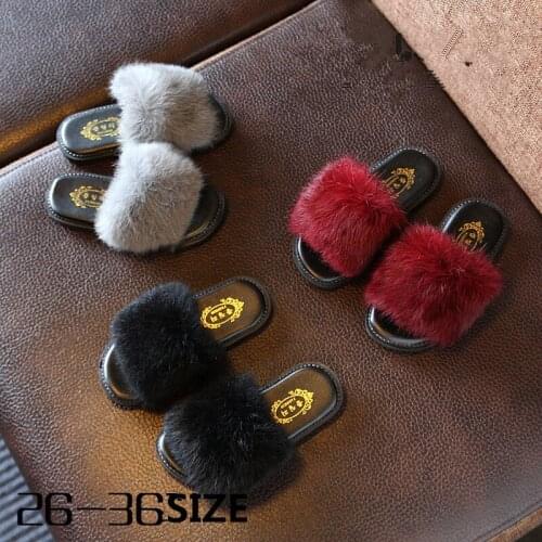 Children Winter Shoes Slippers Warm Flip Flops Fur Indoor Shoes Wool Flats Plush Home Footwear Fashion Household Shoes