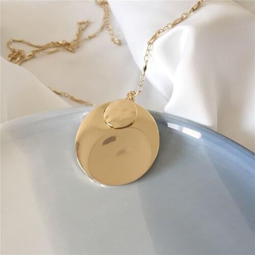 Casual Gold Color Plating Two Round Disc Pendant Long Necklace For Women Girl Elegant Gorgeous Bohemia Chic Jewelry Accessory