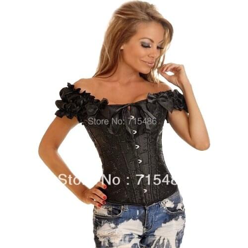 Hot Selling Drop Shipping Black Brocade Pattern Boned Corset Vest Tops Sexy Lingerie Corset