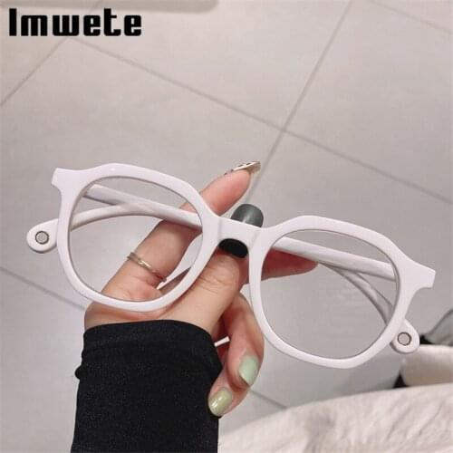 Imwete Trendy White Glasses Frame Women Retro Computer Spectacle Frames Student Optical Eyewear Transparent Lenses Polygon