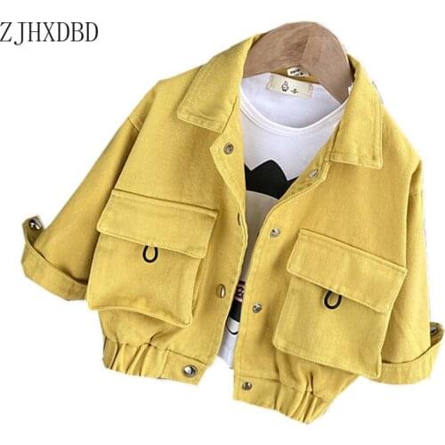 Autumn Children Clothing Baby Boy Girls Clothes Outerwear Jean Korean Pocket Jackets Coat Cartoon Casual Jacket Boys Girls Coats