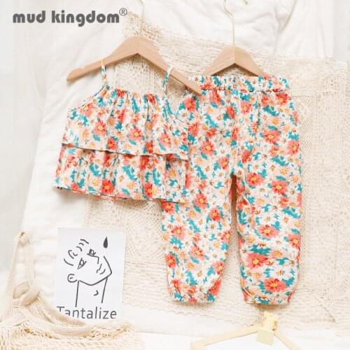 Mudkingdom Girls Sets Summer Sling Sleeveless Tops Floral Vest Casual Bloomers Pants Outfits Fashion Cotton Toddler Clothes