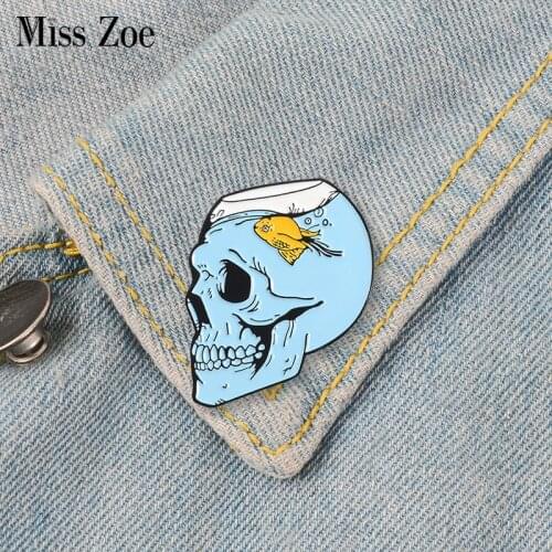 Dead Fish Enamel Pin Skeleton Fish Tank Stagnant Water Brooches Bag Clothes Lapel Pin Punk Badge Funny Self-deprecating Jewelry