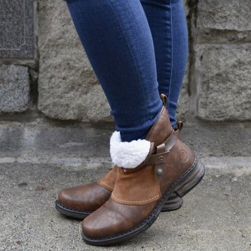 Fashion Winter Women Ankle Boots Flat Shoes Buckle Strap Low Heel Martin Brown Ankle Classic Ladies Footwear Botas Mujer