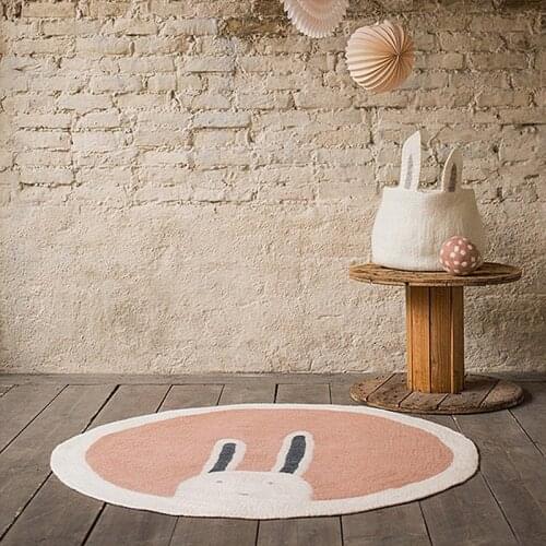 Cartoon Rabbit Round Carpet Floor Mat Bedroom Polyester Animal Soft Rug Anti-Slip Baby Play Mat Nordic Nursery Rug Home Decor