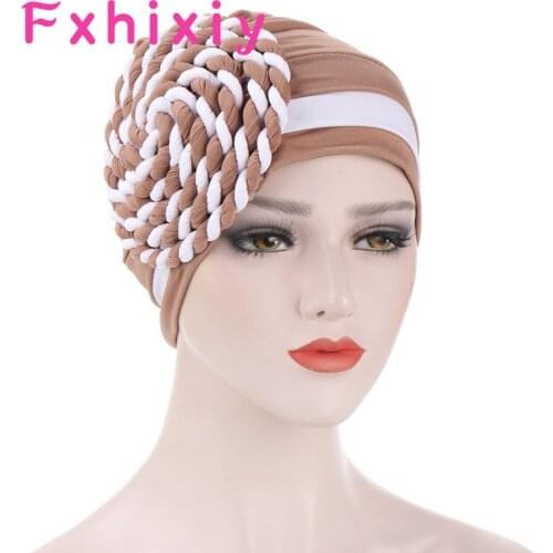 Muslim Silk Braid Turban Headwrap Hats Cancer Chemotherapy Chemo Beanies Caps Headwear for Women Hair Accessories