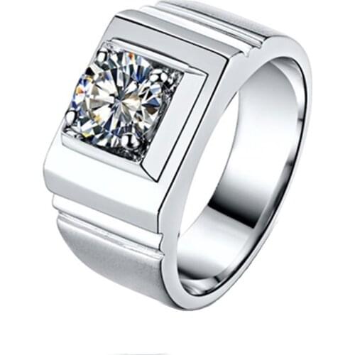 Wholesale Ring 1CT Lovely Original Solid Sterling Silver Man Ring Diamond Men Solitaire Engagement Ring Gift Husband